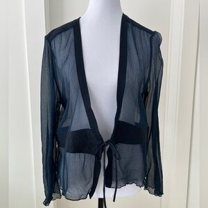 SHEER JACKET Shoulder & Waist Satin Detail Tie Front Bodycon Evening Event Chic